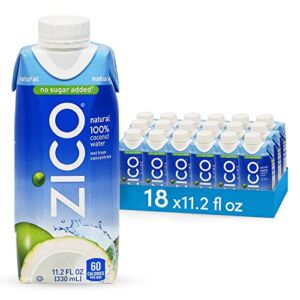 ZICO 100% Coconut Water Drink – 18 Pack, Natural Flavored – No Sugar Added, Gluten-Free – 330ml / 11.2 Fl Oz – Supports Hydration with Five Naturally Occurring Electrolytes – Not from Concentrate,11.2 Fl Oz (Pack of 18)