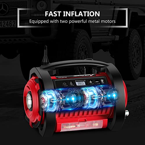 AVID POWER Tire Inflator Portable Air Compressor, 12V DC / 110V AC Car Tire Pump, Air Mattress Pump with Inflation and Deflation Modes, Dual Powerful Motors, Digital Pressure Gauge | The Storepaperoomates Retail Market - Fast Affordable Shopping