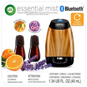 Air Wick Essential Mist Bluetooth, Essential Oil Diffuser (Diffuser + 2 Refills), Air Freshener, Lavender & Almond Blossom and Mandarin & Sweet Orange scents