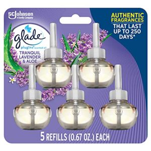 Glade PlugIns Refills Air Freshener, Scented and Essential Oils for Home and Bathroom, Tranquil Lavender & Aloe, 3.35 Fl Oz, 5 Count