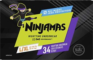 Pampers Ninjamas, Bedwetting Overnight Diapers Disposable Underwear, Nighttime Training Pants Boys, FSA HSA Eligible, 34 Count, Size L/XL (64-125 lbs), Packaging & Prints May Vary