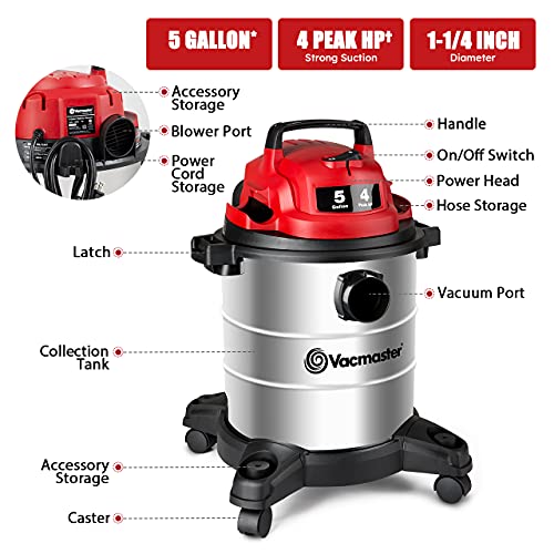 Vacmaster VOC508S 1102 5 Gallon Stainless Steel Wet Dry Shop Vacuum and 3 Gallon Ash Tank Combo | The Storepaperoomates Retail Market - Fast Affordable Shopping