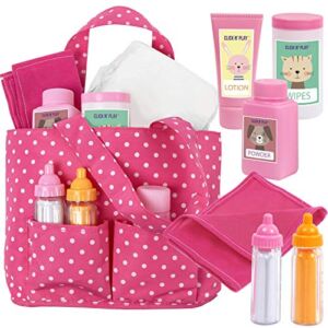 Click N’ Play Baby Girl Doll Diaper Bag, Pink Soft Carrying Bag Including Cleaning, Caring and Feeding Accessories