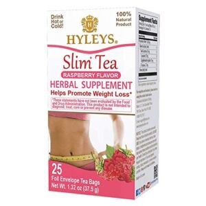 Hyleys Slim Tea Raspberry Flavor – Weight Loss Herbal Supplement Cleanse and Detox – 25 Count (Pack of 6)