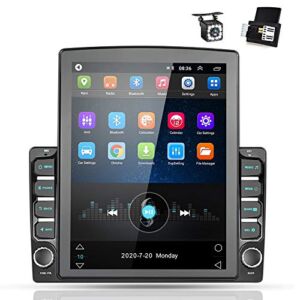 Android 9.0 Double Din GPS Navigation Car Stereo, 9.7” Vertical Touch Screen 2.5D Tempered Glass Mirror Bluetooth Car Radio with Backup Camera