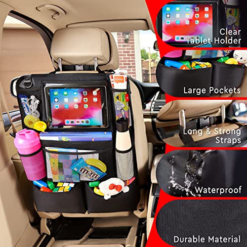 H Helteko Backseat Car Organizer, Kick Mats Back Seat Protector with Touch Screen Tablet Holder, Car Back Seat Organizer for Kids, Car Travel Accessories, Kick Mat with 9 Storage Pockets 2 Pack | The Storepaperoomates Retail Market - Fast Affordable Shopping