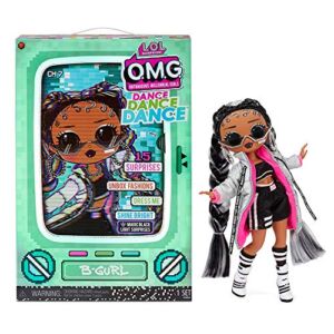 LOL Surprise OMG Dance Dance Dance B-Gurl Fashion Doll with 15 Surprises Including Magic Black Light, Shoes, Hair Brush, Doll Stand and TV Package – Great Gift for Girls Age 4+