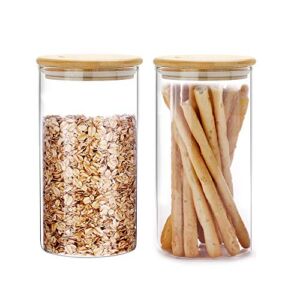 SIXAQUAE Glass Food Storage Containers Jar Seal Bamboo Lids 2 Packs 1200ml Airtight Canister Organization Sets Stackable