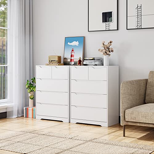 HOSTACK Modern 5 Drawer Dresser, Chest of Drawers with Storage, Wood Clothing Organizer with Cut-Out Handles, Accent Storage Cabinet for Living Room, Bedroom, Hallway, White | The Storepaperoomates Retail Market - Fast Affordable Shopping