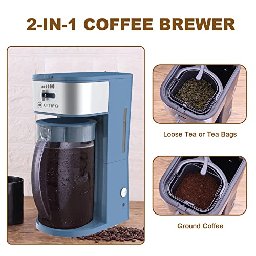 LITIFO Iced Tea Maker and Iced Coffee Maker Brewing System with 2-quart Pitcher, sliding strength selector for Taste Customization, Stainless Steel Decoration (Blue) | The Storepaperoomates Retail Market - Fast Affordable Shopping