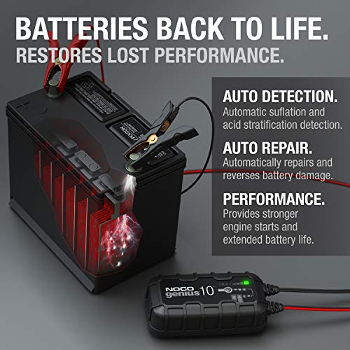 NOCO GENIUS10, 10-Amp Automatic Smart Charger, 6V and 12V Portable Automotive Car Battery Charger, Battery Maintainer, Trickle Charger and Battery Desulfator with Temperature Compensation | The Storepaperoomates Retail Market - Fast Affordable Shopping