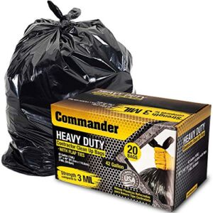 Commander 42 Gallon 3 MIL (eq) Heavy Duty Contractor Bags with Flap Ties – 32″ x 46″ – Pack of 20 – For Contractor, Industrial, & Outdoor