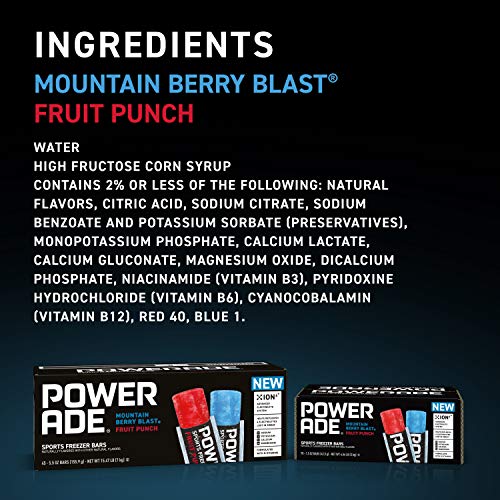POWERADE Sports Freezer Bars, Giant Sized 5.5 oz Refreshing Ice Pops with Electrolytes B Vitamins – Naturally Flavored with other Natural Flavors, Mountain Berry Blast and Fruit Punch, 45 Total Freezer Bars | The Storepaperoomates Retail Market - Fast Affordable Shopping