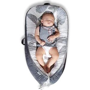 Mamibaby Baby Lounger – Ultra Soft 100% Cotton & Breathable Fiberfill Newborn Lounger, Portable Adjustable Infant Floor Seat for Travel, Newborn Must Have Essentials Baby Registry Search(Leaves)