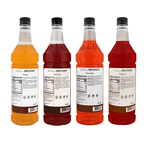 Monin – Monin Syrup Summer Variety Pack, Fruit Flavored Syrup, Mango, Strawberry, Raspberry, & Watermelon Syrup, Simple Syrup for Margaritas, Lemonade, Cocktails, & More, Clean Label (1 Liter, 4-Pack) | The Storepaperoomates Retail Market - Fast Affordable Shopping