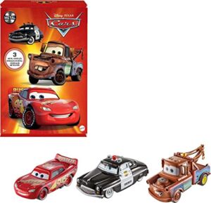 Disney and Pixar Cars Toys, Radiator Springs 3-Pack with Lightning McQueen, Mater and Sheriff Die-Cast Toy Cars​​​​ [Amazon Exclusive]