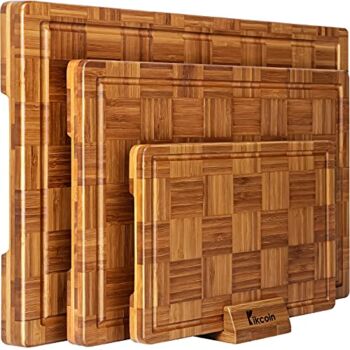 Extra Large Bamboo Cutting Boards, (Set of 3) Chopping Boards with Juice Groove Bamboo Wood Cutting Board Set Butcher Block for Kitchen, End Grain Serving Tray by Kikcoin | The Storepaperoomates Retail Market - Fast Affordable Shopping