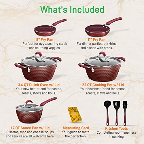 NutriChef Nonstick Cookware Excilon Home Kitchen Ware Pots & Pan Set with Saucepan Frying Pans, Cooking Pots, Lids, Utensil PTFE/PFOA/PFOS free, 11 Pcs, Purple Diamond, One size | The Storepaperoomates Retail Market - Fast Affordable Shopping
