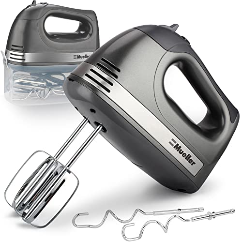 Mueller Electric Hand Mixer, 5 Speed 250W Turbo with Snap-On Storage Case and 4 Chrome-plated Steel Accessories for Easy Whipping, Mixing Cookies, Brownies, Cakes, and Dough Batters | The Storepaperoomates Retail Market - Fast Affordable Shopping