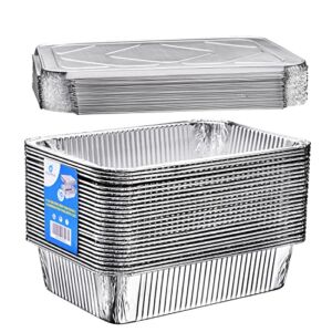 Oblong Disposable Aluminum Pans with Lids – 20 Pack – 11x7x3 in 8-lb Pan with Foil Covers Perfect for Baking Cooking Food and Storage Container