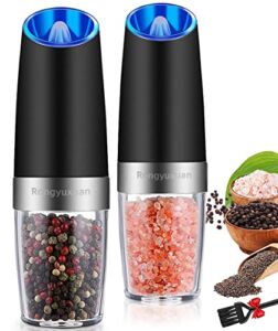 Gravity Electric Salt and Pepper Grinder Set, Automatic Pepper and Salt Mill Grinder Battery-Operated with Adjustable Coarseness, LED Light, One Hand Operated By Rongyuxuan