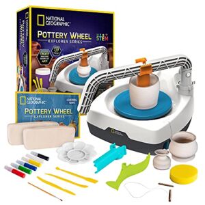 NATIONAL GEOGRAPHIC Kid’s Pottery Wheel – Complete Pottery Kit for Kids, Electric Motor, 2 lbs. Air Dry Clay, Sculpting Clay Tools, Apron & More, Patent Pending, Amazon Exclusive Craft Kit , Blue