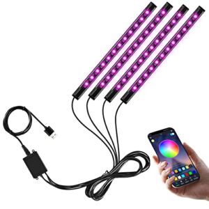 Winzwon Car Led Lights, Car Accessories Gifts for Women Men, APP Control Inside Car Lihgt with USB Port, Music Sync Color Change, RGB Led Lights for Cars Interior, 4 Pcs 48 Led Strip Light