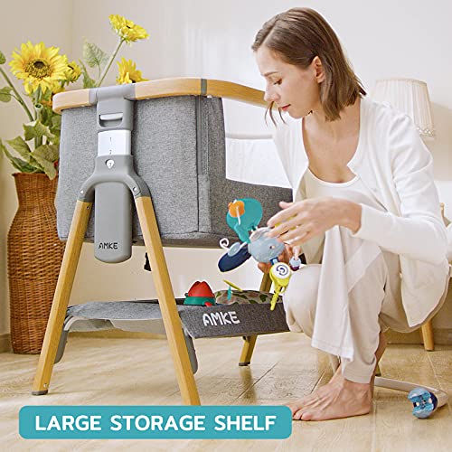 AMKE Baby Bassinets,Bedside Sleeper for Baby,35s Quick Assemble Baby Crib with Storage Basket,Portable Bassinets for Safe Co-Sleeping, Adjustable Baby Bed for Infant Newborn(Wood Grain) | The Storepaperoomates Retail Market - Fast Affordable Shopping