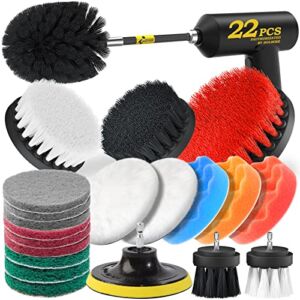 Holikme 22Piece Drill Brush Attachments Set,Black Scrub Pads & Sponge, Power Scrubber Brush with Extend Long Attachment All Purpose Clean for Grout, Tiles, Sinks, Bathtub, Bathroom, Kitchen & Automo