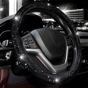 Valleycomfy Steering Wheel Cover for Women Men Bling Bling Crystal Diamond Sparkling Car SUV Wheel Protector Universal Fit 15 Inch (Black with Black Diamond, Standard Size(14″ 1/2-15″ 1/4))