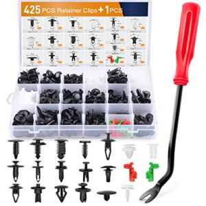 GOOACC 425 Pcs Car Body Retainer Clips Set Tailgate Handle Rod Clip & Fastener Remover – 19 Most Popular Sizes Auto Push Pin Rivets Set -Door Trim Panel Clips for GM Ford Toyota Honda Chrysler