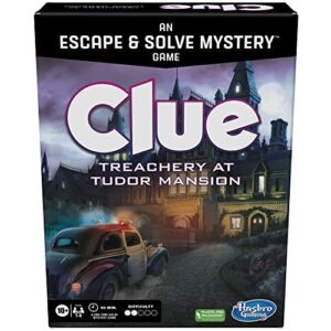 Clue Board Game Treachery at Tudor Mansion, Clue Escape Room Game, Murder Mystery Games, Cooperative Family Board Game, Ages 10 and up, 1-6 Players
