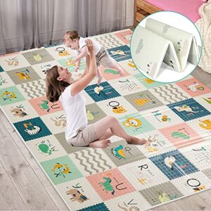 FLAGAV Baby Play Mat, Extra Large Folding Baby Crawling Mat, Waterproof Reversible Playmat Foam Non Toxic Anti-Slip Portable Kids Play Mat for Infant, Toddler(79x71x0.6 inch)