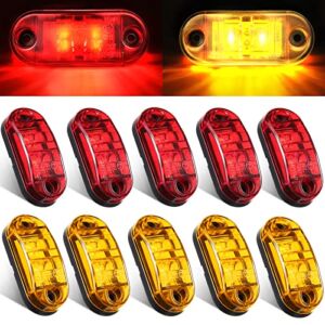 10 Pieces 2.5 Inch 2 Diode Trailer Marker Lights Waterproof LED Trailer Side Marker Light Oval Trailer Running Lights for Truck RV Exterior Marker Lights Accessories(Amber, Red)