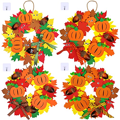 Supla 12 Kits 3D Pumpkin Fall Leaf Wreath Craft Kit DIY Thanksgiving Wreath with Maple Leaves Acorns Bows Wiggle Eyes for Kids Crafts Fall Thanksgiving Halloween Seasonal Decoration | The Storepaperoomates Retail Market - Fast Affordable Shopping