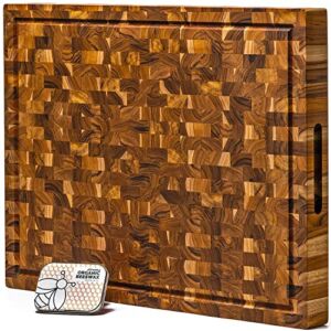 Extra Large End Grain Butcher Block Cutting Board [2″ Thick] Made of Teak Wood and Conditioned with Beeswax, Linseed & Lemon Oil. 24″ x 18″ by Ziruma