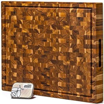 Extra Large End Grain Butcher Block Cutting Board [2″ Thick] Made of Teak Wood and Conditioned with Beeswax, Linseed & Lemon Oil. 24″ x 18″ by Ziruma | The Storepaperoomates Retail Market - Fast Affordable Shopping