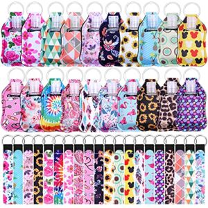 Hand Sanitizer Holders, 60pcs Empty Travel Bottles with Keychain Holder Set Include 20 Portable Refillable Travel Bottle Container with Flip Cap, 20 Reusable Bottle Holders, 20 Wristlet Keychain