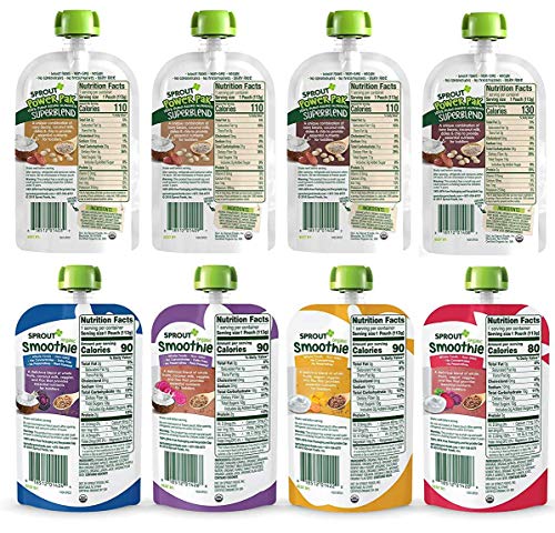 Sprout Organic Baby Food, Stage 4 Toddler Pouches, 8 Flavor Power Pak and Smoothie Sampler, 4 Oz Purees 12 Count (Pack of 1) | The Storepaperoomates Retail Market - Fast Affordable Shopping