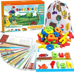 KMUYSL See & Spell Learning Educational Toys and Gift for 2 3 4 5 6 Years Old Boys and Girls – 80Pcs of CVC Word Builders, Alphabet Colors Recognition Game for Preschool Kindergarten Kids