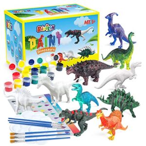Baodlon Kids Arts Crafts Set Dinosaur Toy Painting Kit – 10 Dinosaur Figurines, Decorate Your Dinosaur, Create a Dino World Painting Toys Gifts for 5, 6, 7, 8 Year Old Boys Kids Girls Toddlers