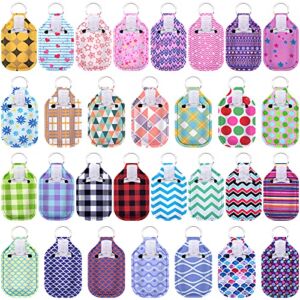 Duufin 60 Pieces Hand Sanitizer Holders Empty Travel Bottles Set Including 30 Pieces Reusable Clear Bottles and 30 Pieces Hand Sanitizer Keychain Holders for Backpack and Purse (Assorted Patterns)