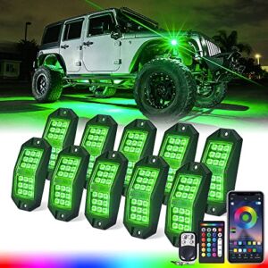 Xprite Wide Angle Bluetooth RGB LED Rock Lights Kit, Multicolor Neon Lighting Footwell Underglow Kits w/ Wireless Remote, Compatible Off-Road Trucks Cars UTV ATV SUV RZR Motorcycles Boats 10 PCS