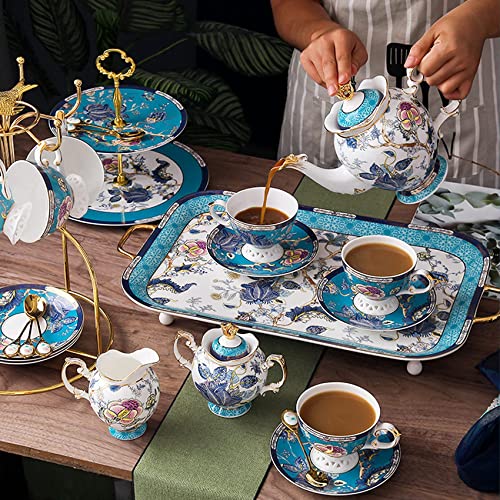 ACMLIFE Bone China Coffee Tea Sets, 21-Piece Porcelain Tea Cup Set, Tea Cup and Saucer Set Service for 6 with 34 Ounces Teapot,Sugar Bowl,Creamer Pitcher and Teaspoons | The Storepaperoomates Retail Market - Fast Affordable Shopping