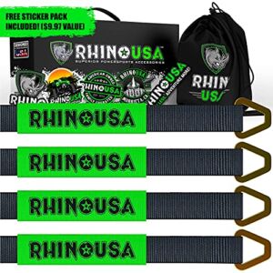 Rhino USA Axle Tie Down Straps – Lab Tested 11,128lb. Break Strength – Heavy Duty Protective Sleeves & D Rings to Ensure Peace of Mind – Used for Car, Truck, Trailer, UTV & More! (4-Pack Set)