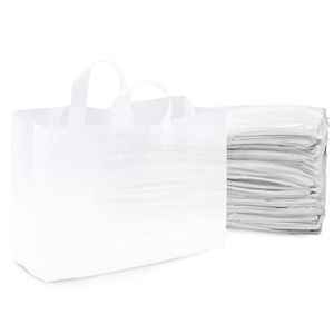 Prime Line Packaging – 16x6x12 Inch 100 Pack Plastic Bags with Handles, Shopping Bags for Small Business, Large Clear Frosted White in Bulk for Boutiques, Retail Stores, Merchandise & Gifts
