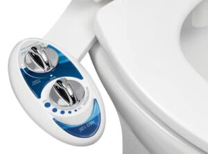 LUXE Bidet Neo 120 – Self Cleaning Nozzle – Fresh Water Non-Electric Mechanical Bidet Toilet Attachment (blue and white)