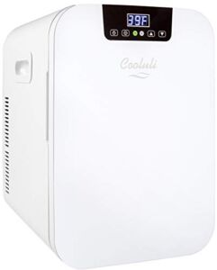 Cooluli 20L Mini Fridge For Bedroom – Car, Office Desk & College Dorm Room – Glass Front & Digital Temperature Control – 12v Small Refrigerator for Food, Drinks, Skincare, Beauty & Breast Milk (White)