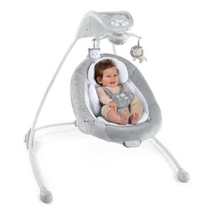 Ingenuity InLighten Baby Swing – Cool Mesh Fabric, Vibrations, Swivel Infant Seat, Nature Sounds, Light Up Motorized Mobile – Braden