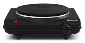 Elite Gourmet ESB-301BF Countertop Single Cast Iron Burner, 1000 Watts Electric Hot Plate, Temperature Controls, Power Indicator Lights, Easy to Clean, Black